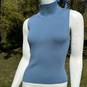 NWOT Light Blue Ribbed Turtleneck Tanktop 'Sweewe Paris' Small Shabby Chic
